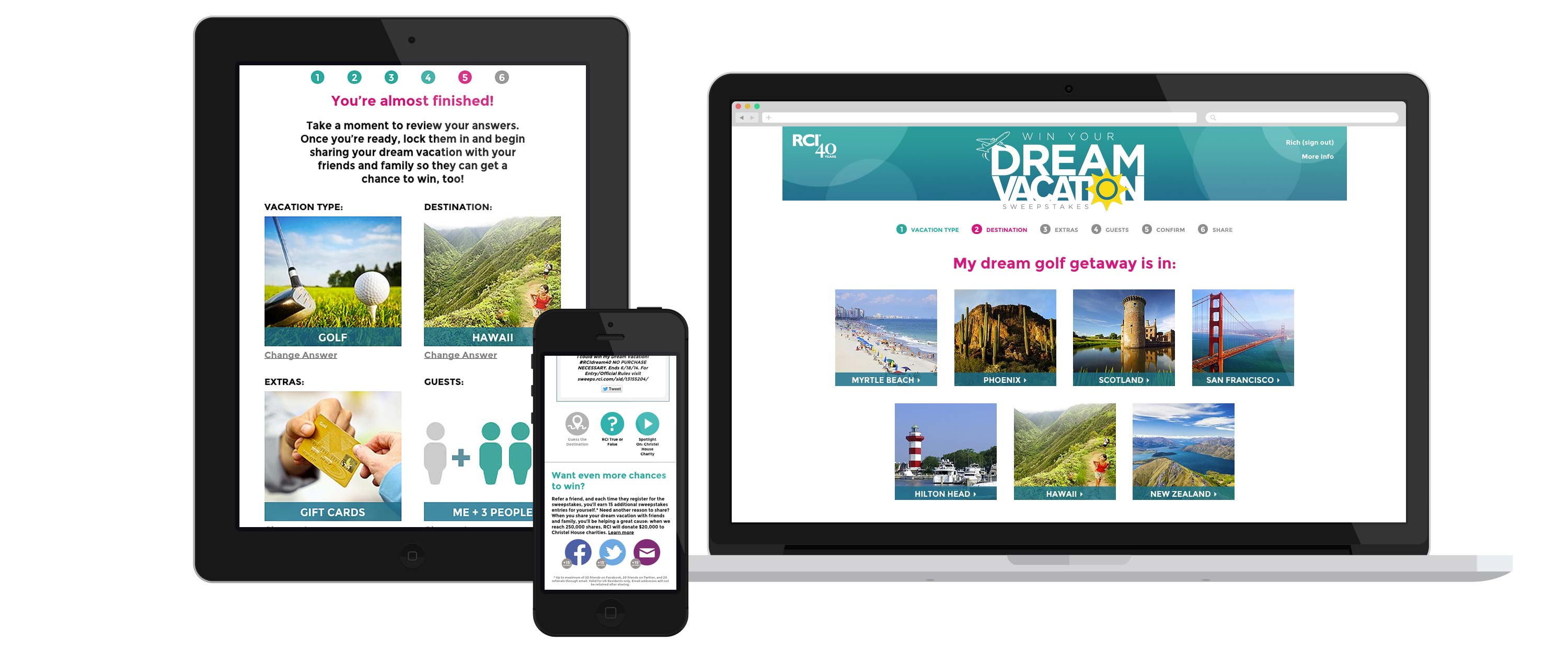 Dream Vacation web app displayed on three devices